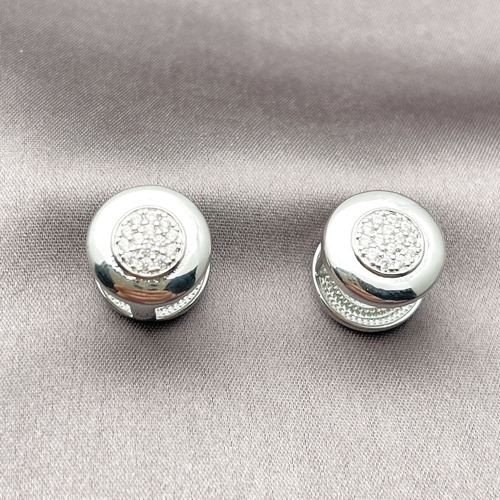 Rhodium Gold Filled Huggie Hoop, with White Micro Pave, Polished, Rhodium Finish