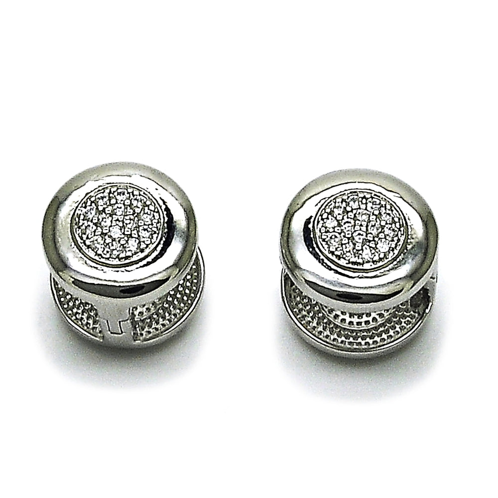 Rhodium Gold Filled Huggie Hoop, with White Micro Pave, Polished, Rhodium Finish