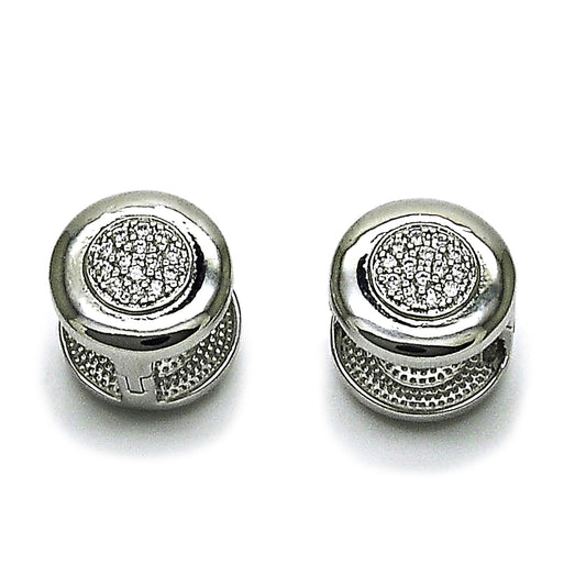 Rhodium Gold Filled Huggie Hoop, with White Micro Pave, Polished, Rhodium Finish