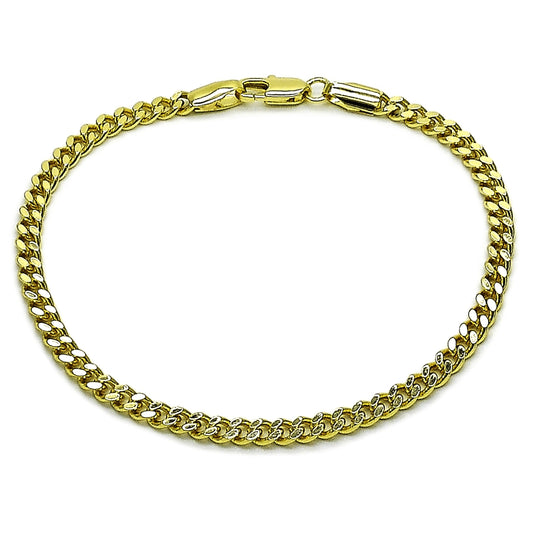 Oro Laminado Fancy Bracelet, Gold Filled Style Miami Cuban Design, Polished, Golden Finish