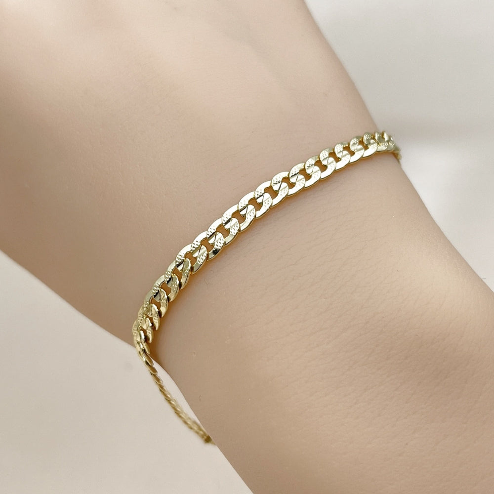 Oro Laminado Basic Bracelet, Gold Filled Style Concave Cuban Design, Polished, Golden Finish