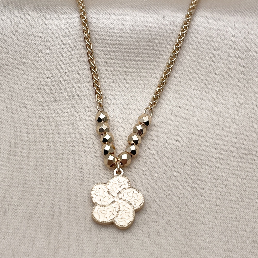 Oro Laminado Fancy Necklace, Gold Filled Style Flower and Disco Design, Diamond Cutting Finish, Golden Finish