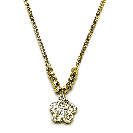 Oro Laminado Fancy Necklace, Gold Filled Style Flower and Disco Design, Diamond Cutting Finish, Golden Finish