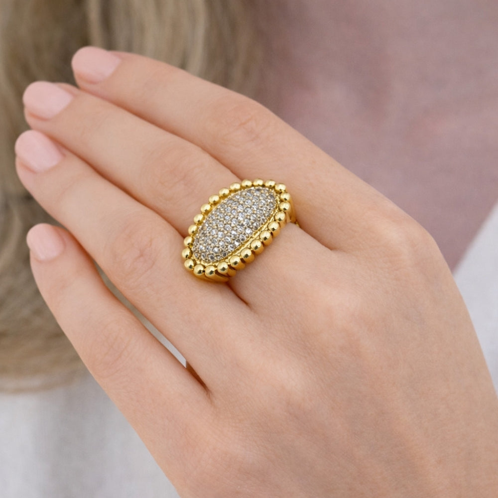 Oro Laminado Multi Stone Ring, Gold Filled Style with White Cubic Zirconia, Polished, Golden Finish