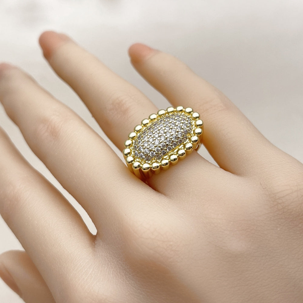 Oro Laminado Multi Stone Ring, Gold Filled Style with White Cubic Zirconia, Polished, Golden Finish