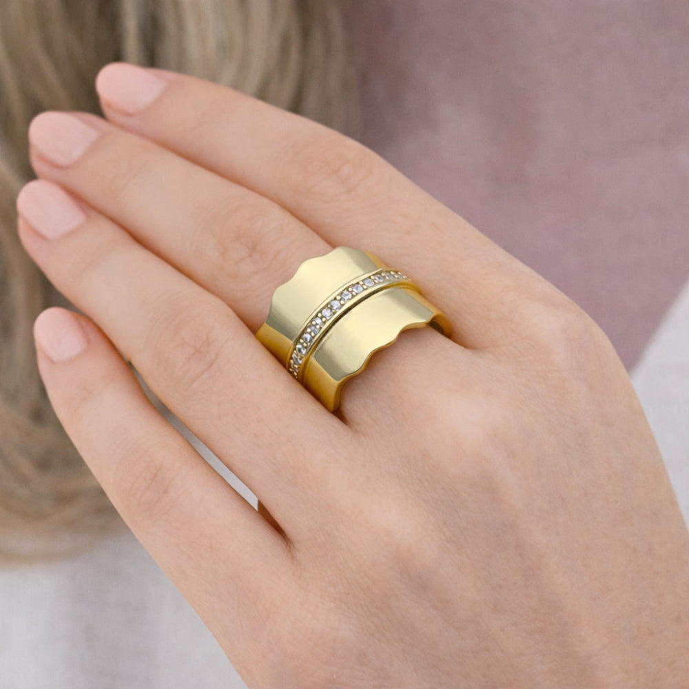 Oro Laminado Multi Stone Ring, Gold Filled Style with White Platina Cubic Zirconia, Polished, Golden Finish