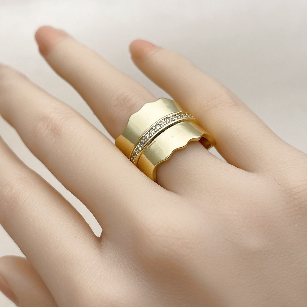 Oro Laminado Multi Stone Ring, Gold Filled Style with White Platina Cubic Zirconia, Polished, Golden Finish
