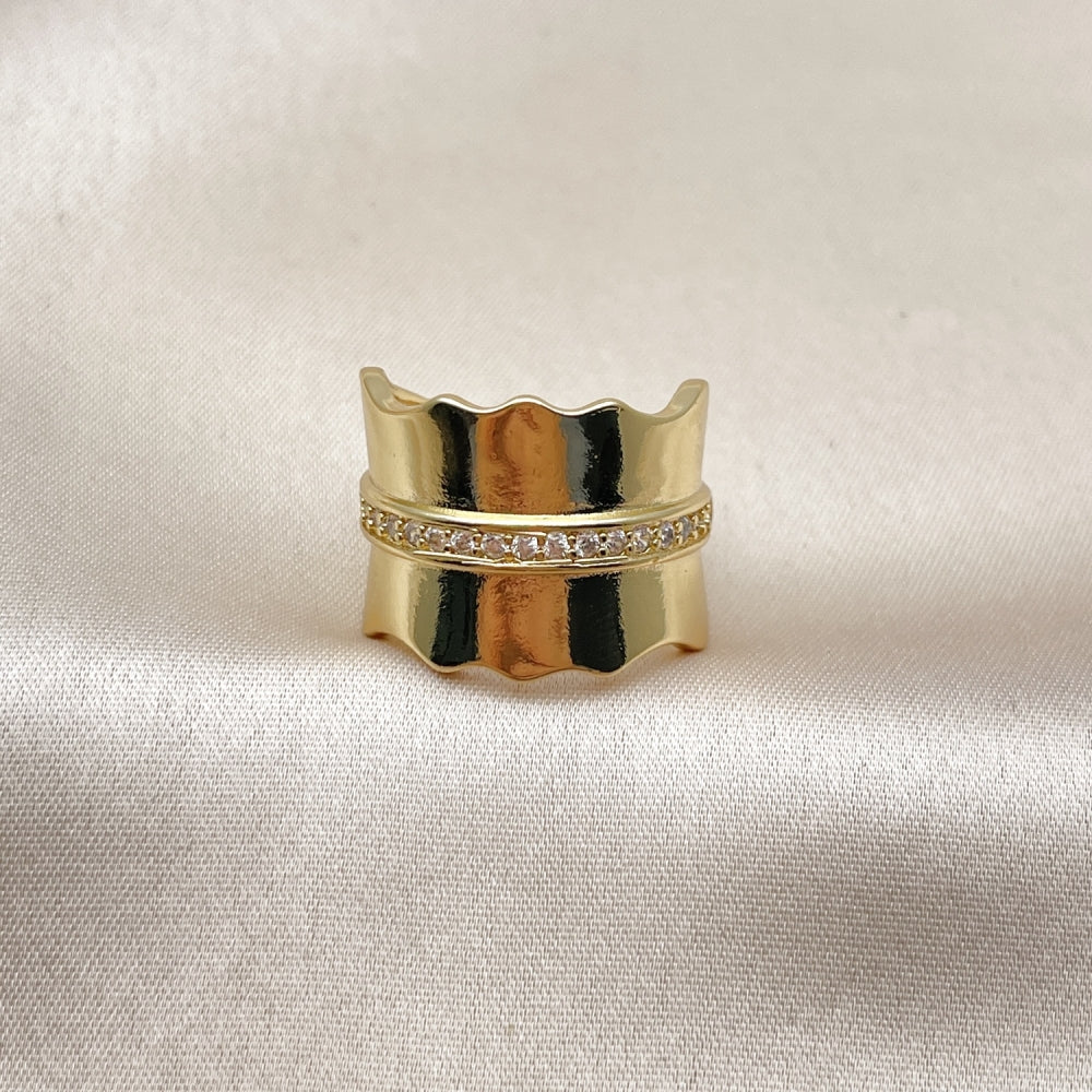 Oro Laminado Multi Stone Ring, Gold Filled Style with White Platina Cubic Zirconia, Polished, Golden Finish