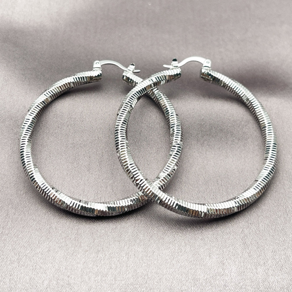 Rhodium Gold Filled Large Hoop, Diamond Cutting Finish, Rhodium Finish