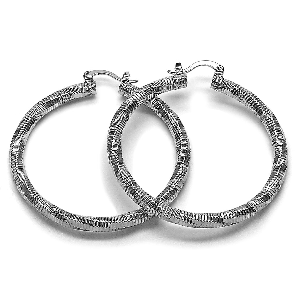 Rhodium Gold Filled Large Hoop, Diamond Cutting Finish, Rhodium Finish