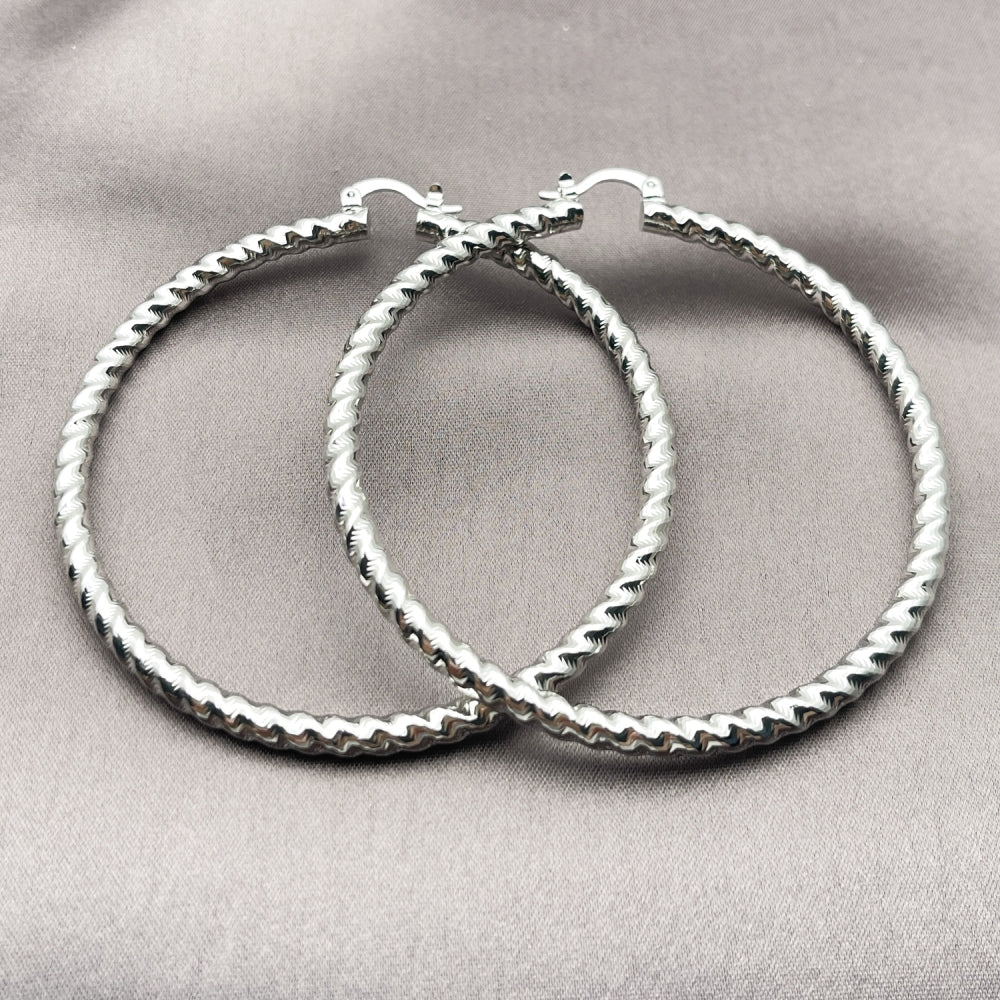 Rhodium Gold Filled Extra Large Hoop, Twist Design, Polished, Rhodium Finish