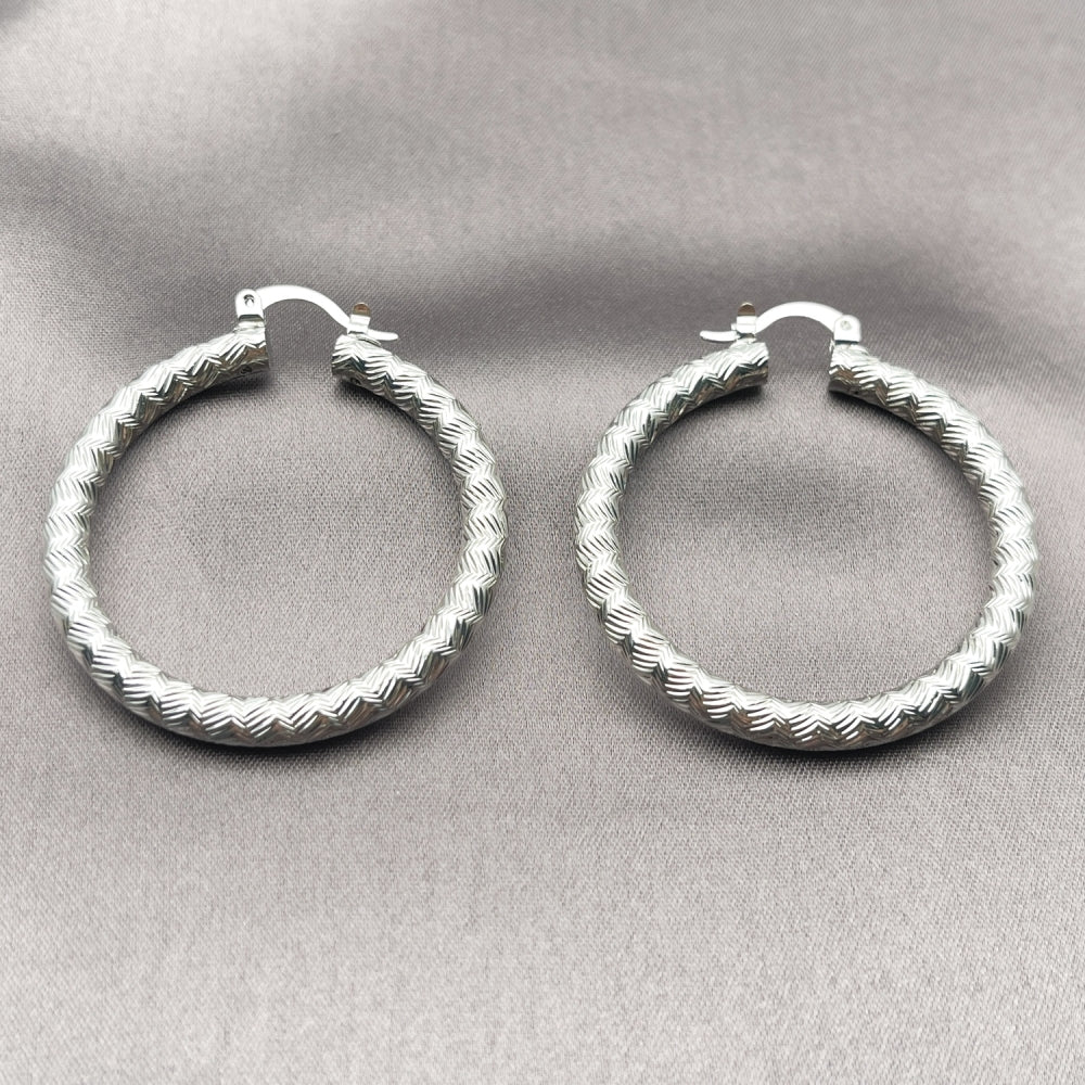 Rhodium Gold Filled Medium Hoop, Diamond Cutting Finish, Rhodium Finish