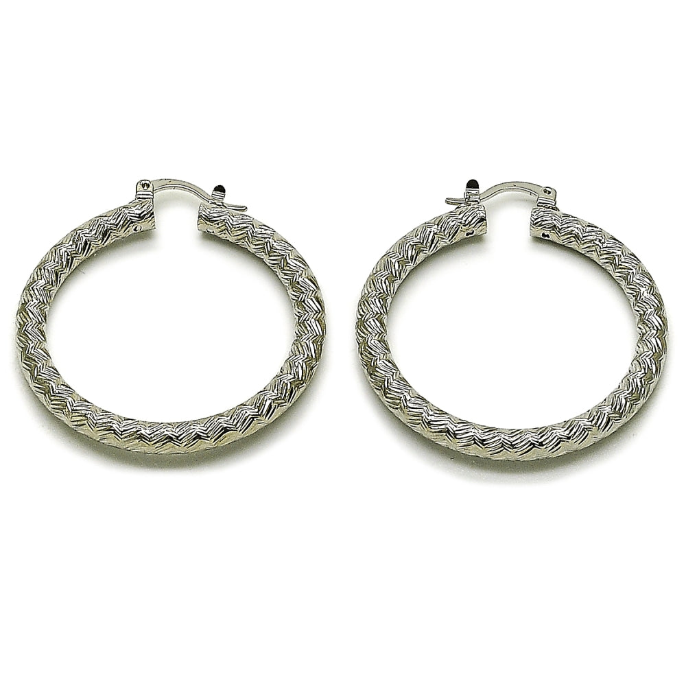 Rhodium Gold Filled Medium Hoop, Diamond Cutting Finish, Rhodium Finish
