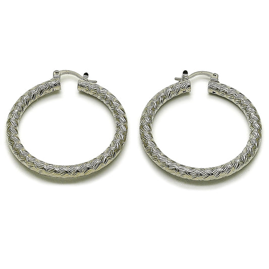 Rhodium Gold Filled Medium Hoop, Diamond Cutting Finish, Rhodium Finish