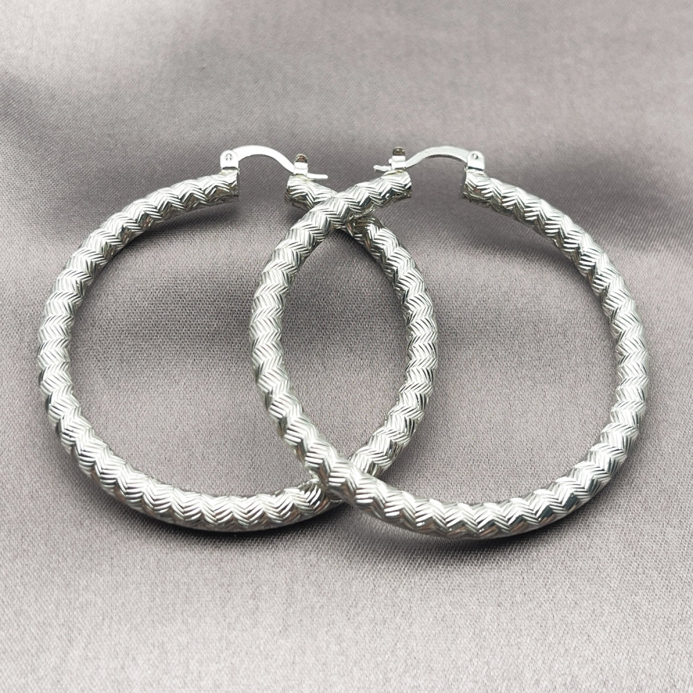 Rhodium Gold Filled Large Hoop, Diamond Cutting Finish, Rhodium Finish
