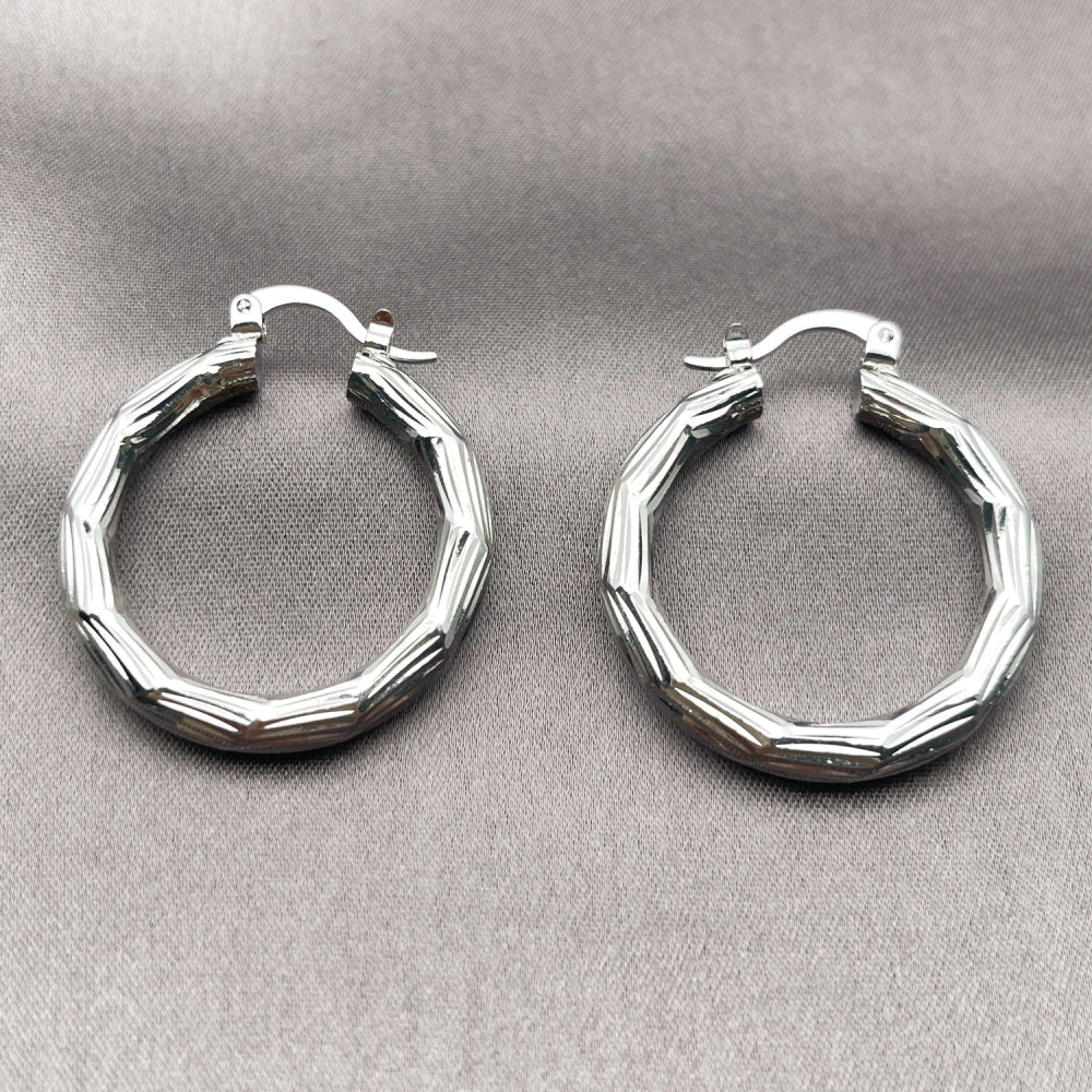 Rhodium Gold Filled Medium Hoop, Diamond Cutting Finish, Rhodium Finish