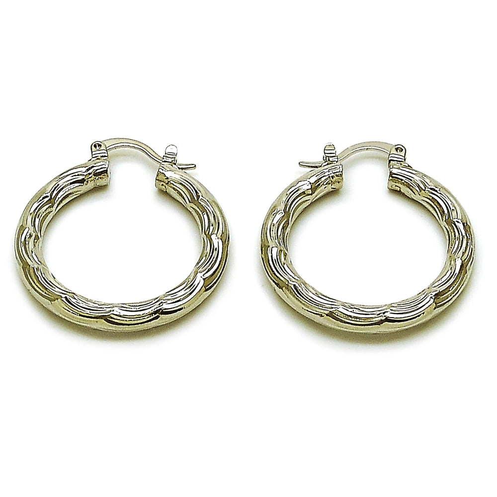 Rhodium Gold Filled Medium Hoop, Diamond Cutting Finish, Rhodium Finish