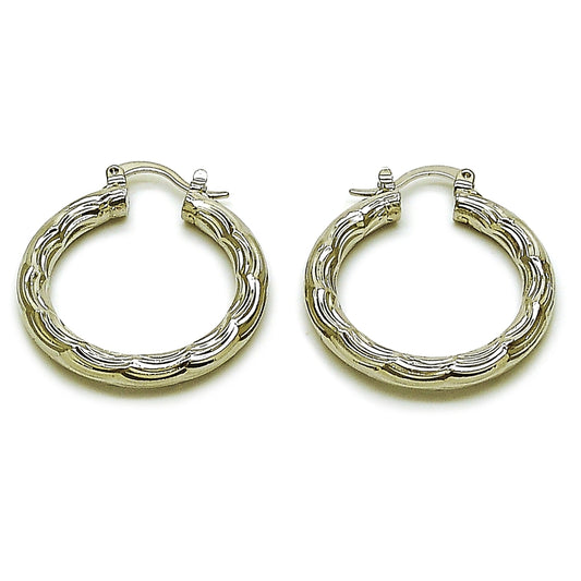 Rhodium Gold Filled Medium Hoop, Diamond Cutting Finish, Rhodium Finish