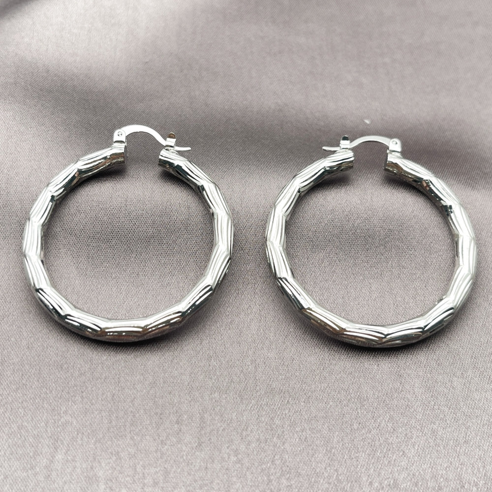 Rhodium Gold Filled Medium Hoop, Diamond Cutting Finish, Rhodium Finish
