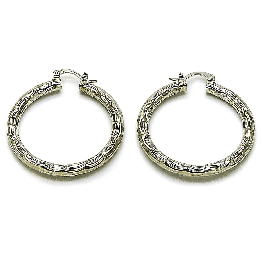 Rhodium Gold Filled Medium Hoop, Diamond Cutting Finish, Rhodium Finish