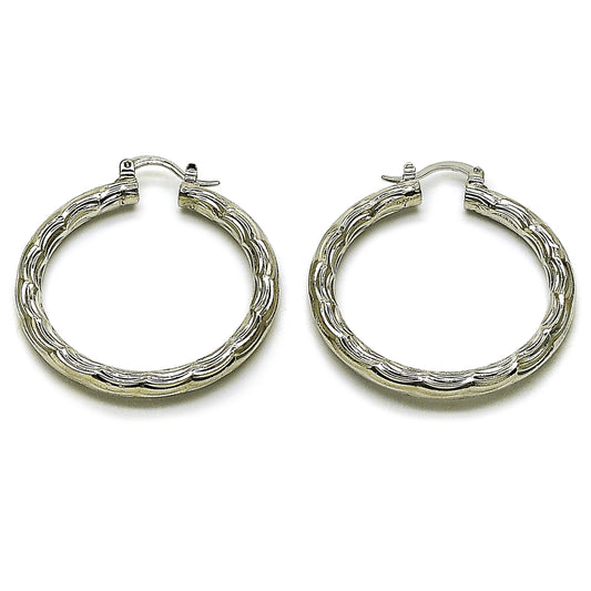Rhodium Gold Filled Medium Hoop, Diamond Cutting Finish, Rhodium Finish