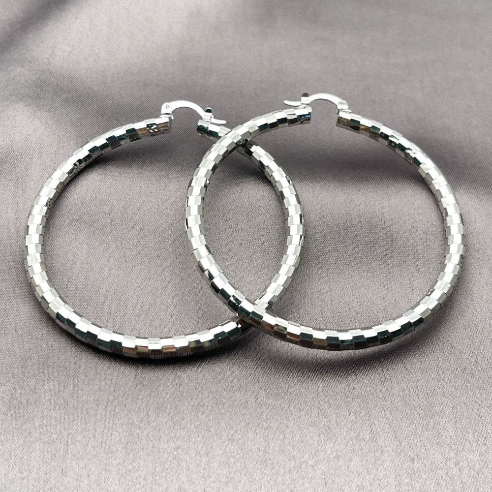 Rhodium Gold Filled Large Hoop, Diamond Cutting Finish, Rhodium Finish