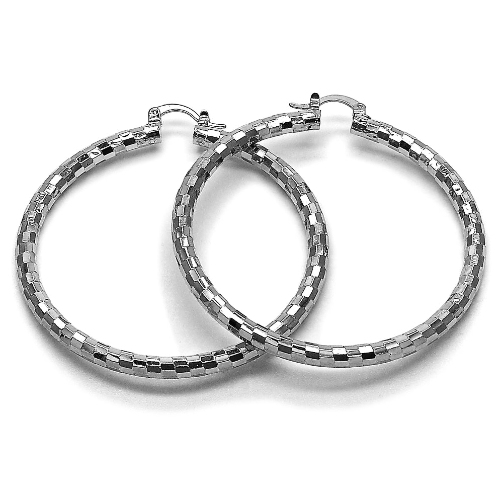 Rhodium Gold Filled Large Hoop, Diamond Cutting Finish, Rhodium Finish