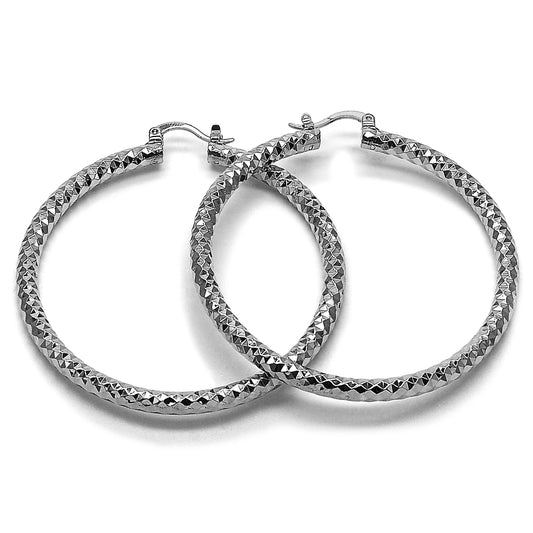 Rhodium Gold Filled Large Hoop, Diamond Cutting Finish, Rhodium Finish