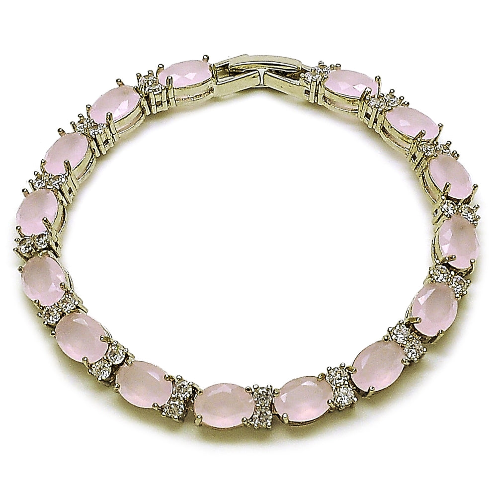 Rhodium Gold Filled Tennis Bracelet, Cluster Design, with Rose Water Opal and White Cubic Zirconia, Polished, Rhodium Finish