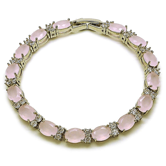 Rhodium Gold Filled Tennis Bracelet, Cluster Design, with Rose Water Opal and White Cubic Zirconia, Polished, Rhodium Finish