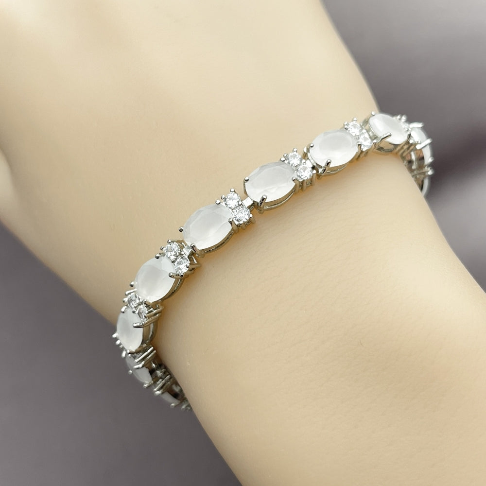 Rhodium Gold Filled Tennis Bracelet, Cluster Design, with White Cubic Zirconia, Polished, Rhodium Finish