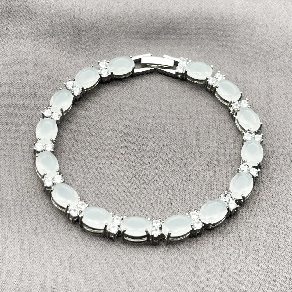 Rhodium Gold Filled Tennis Bracelet, Cluster Design, with White Cubic Zirconia, Polished, Rhodium Finish