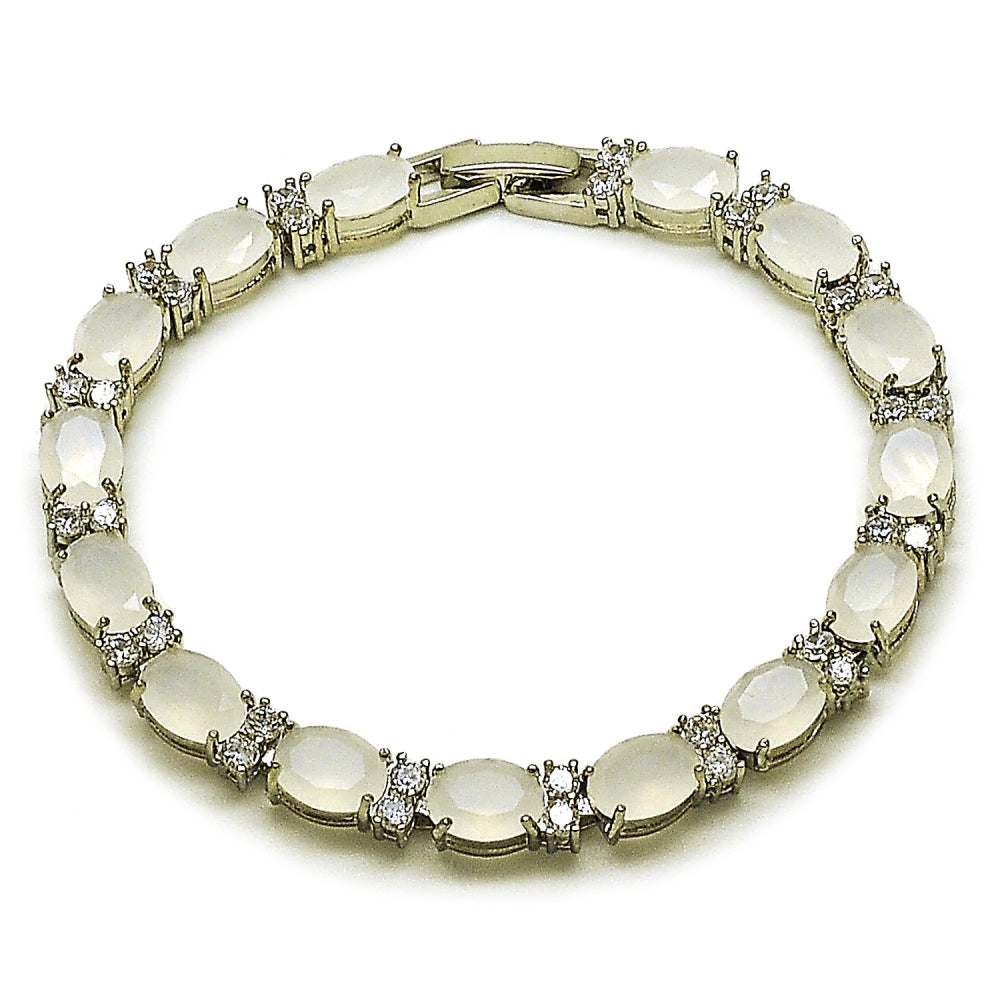 Rhodium Gold Filled Tennis Bracelet, Cluster Design, with White Cubic Zirconia, Polished, Rhodium Finish