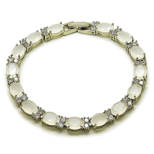Rhodium Gold Filled Tennis Bracelet, Cluster Design, with White Cubic Zirconia, Polished, Rhodium Finish