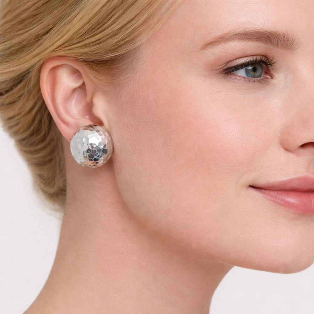 Rhodium Gold Filled Stud Earring, Diamond Cutting Finish, Rhodium Finish