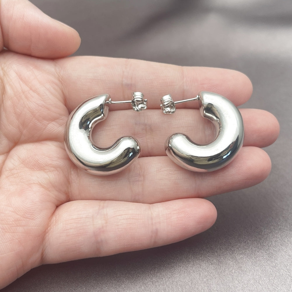 Rhodium Gold Filled Medium Hoop, Polished, Rhodium Finish