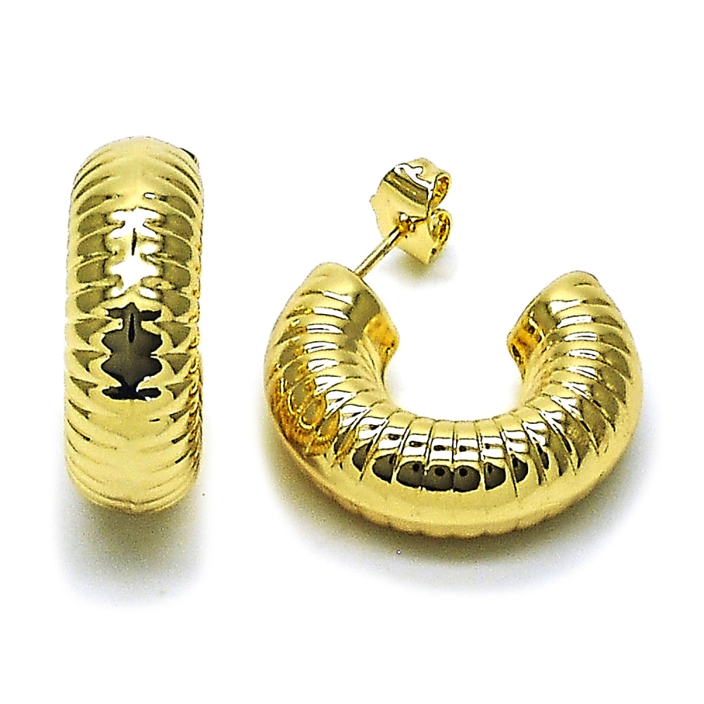 Oro Laminado Stud Earring, Gold Filled Style Hollow Design, Diamond Cutting Finish, Golden Finish