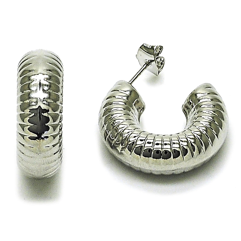 Rhodium Gold Filled Stud Earring, Hollow Design, Diamond Cutting Finish, Rhodium Finish
