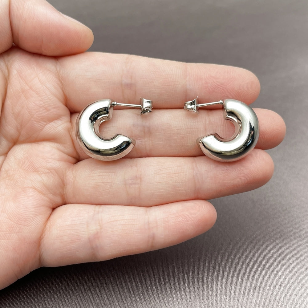 Rhodium Gold Filled Stud Earring, Hollow Design, Polished, Rhodium Finish