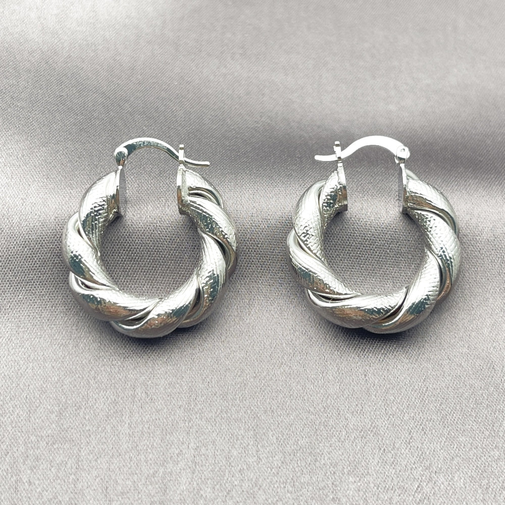Rhodium Gold Filled Medium Hoop, Twist and Hollow Design, Matte Finish, Rhodium Finish