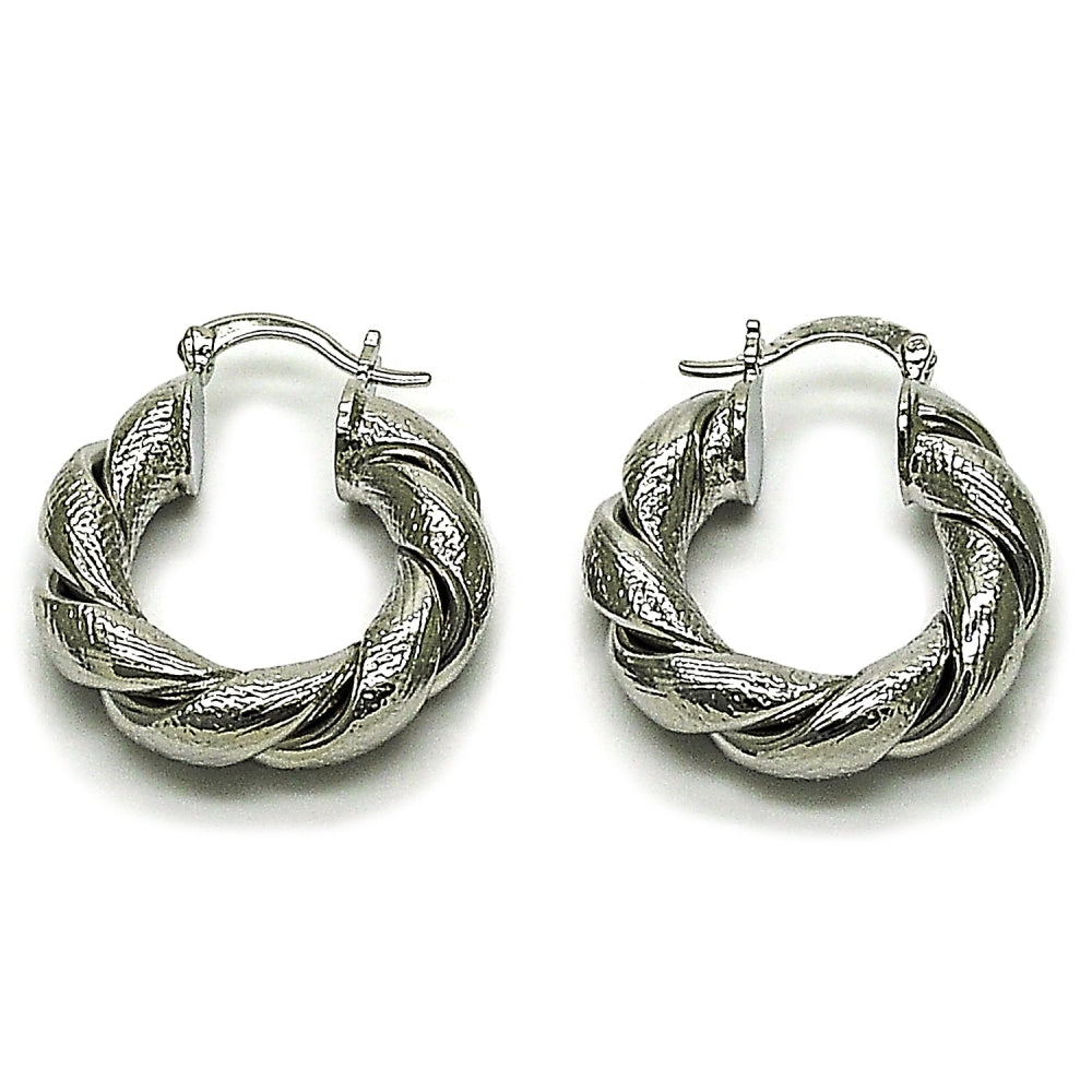Rhodium Gold Filled Medium Hoop, Twist and Hollow Design, Matte Finish, Rhodium Finish