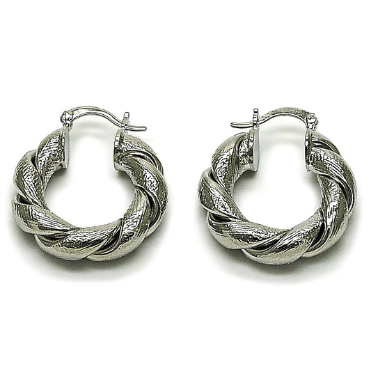 Rhodium Gold Filled Medium Hoop, Twist and Hollow Design, Matte Finish, Rhodium Finish