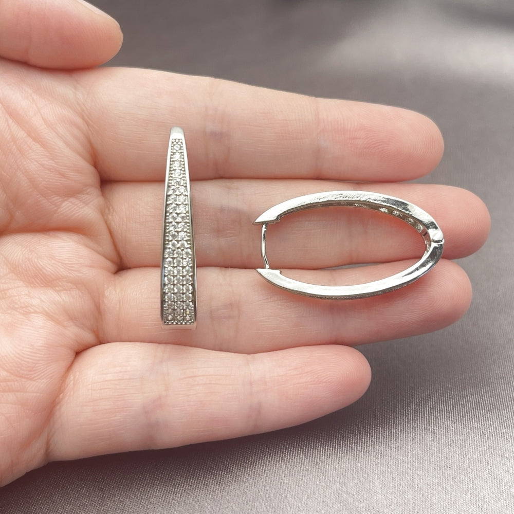 Rhodium Gold Filled Huggie Hoop, with White Micro Pave, Polished, Rhodium Finish