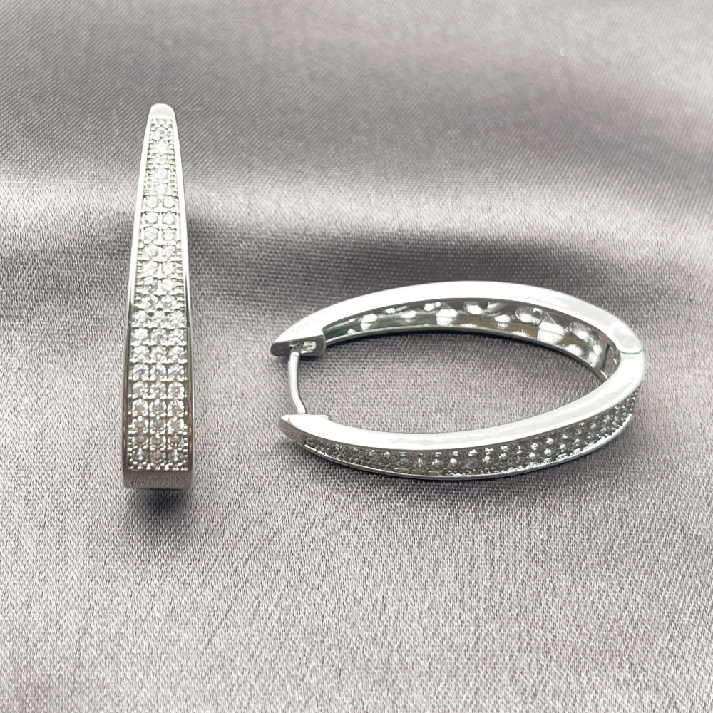 Rhodium Gold Filled Huggie Hoop, with White Micro Pave, Polished, Rhodium Finish
