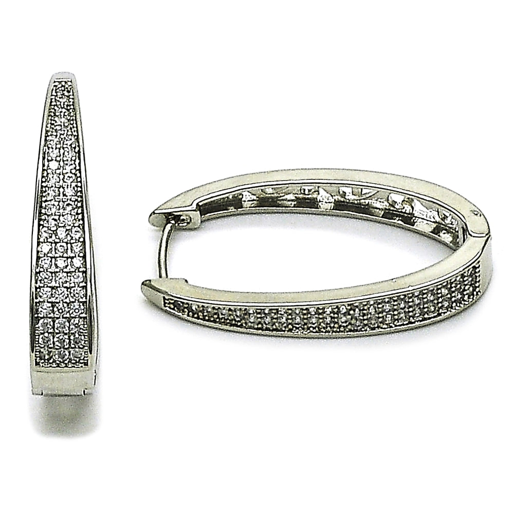 Rhodium Gold Filled Huggie Hoop, with White Micro Pave, Polished, Rhodium Finish