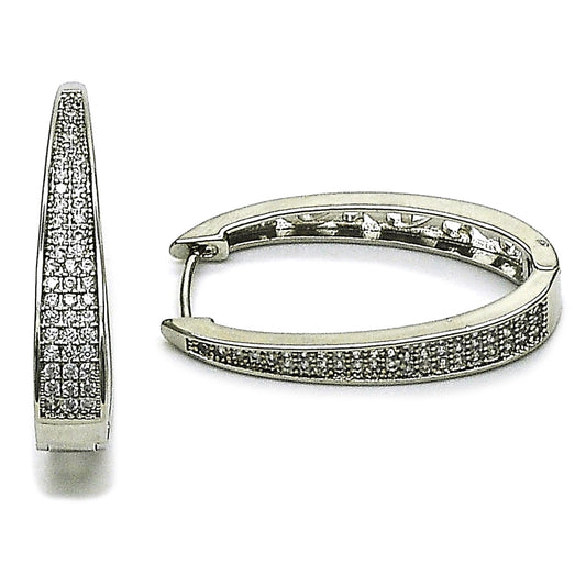 Rhodium Gold Filled Huggie Hoop, with White Micro Pave, Polished, Rhodium Finish