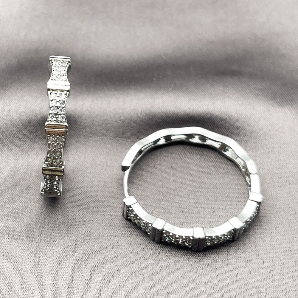 Rhodium Gold Filled Huggie Hoop, with White Micro Pave, Polished, Rhodium Finish