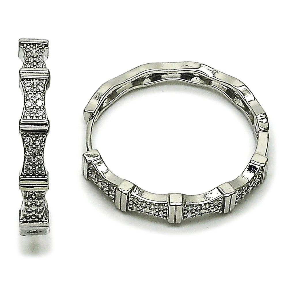 Rhodium Gold Filled Huggie Hoop, with White Micro Pave, Polished, Rhodium Finish