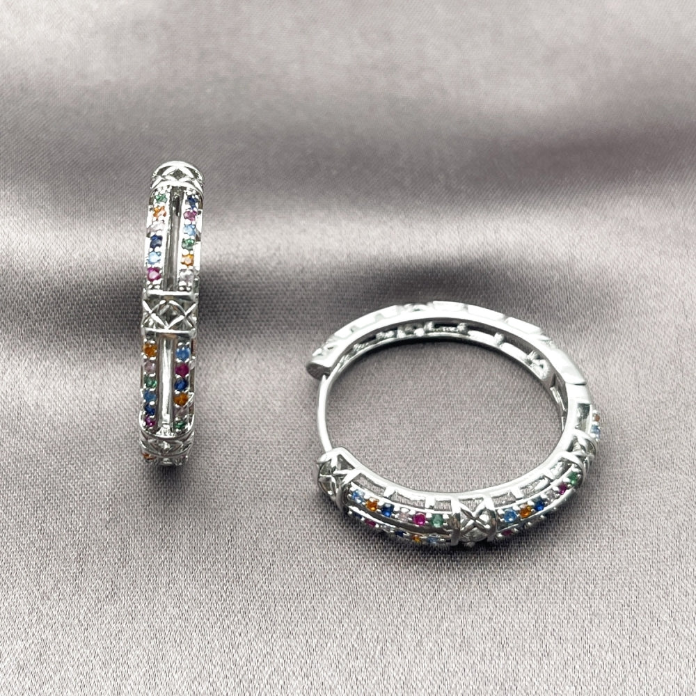 Rhodium Gold Filled Huggie Hoop, with Multicolor Micro Pave, Polished, Rhodium Finish