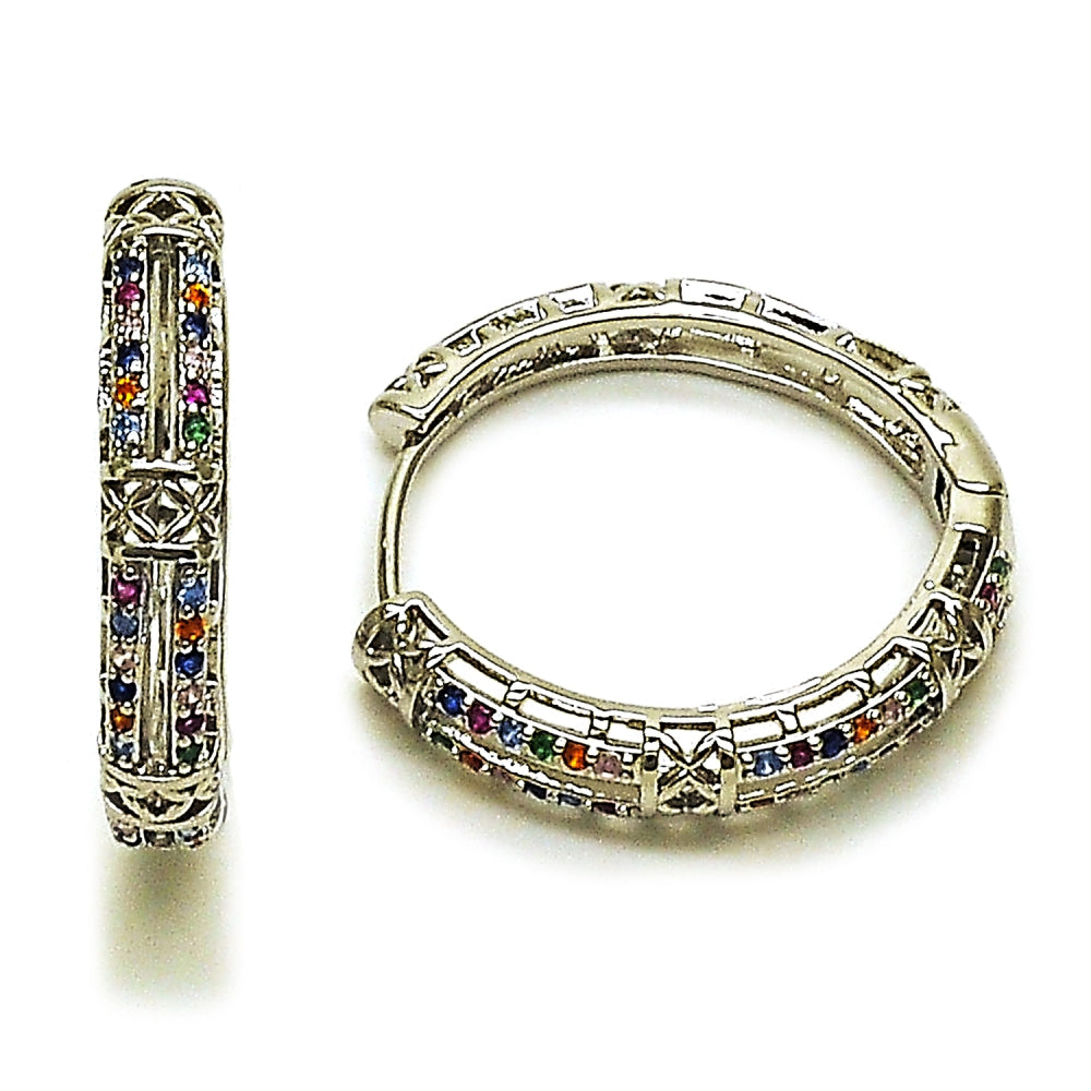 Rhodium Gold Filled Huggie Hoop, with Multicolor Micro Pave, Polished, Rhodium Finish